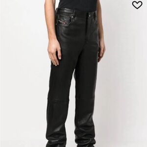 DIESEL men logo-embossed leather trousers